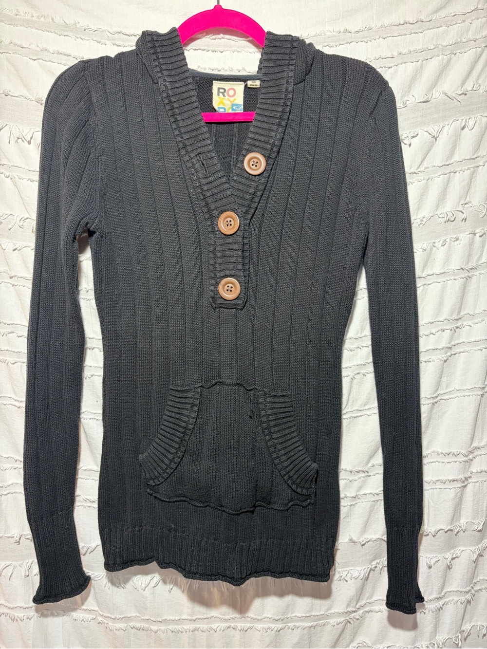 Y2K Roxy ribbed knit long sweater hoodie